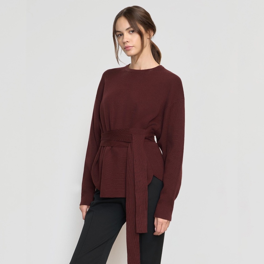 Modern Citizen Nara Tie-Front Knit Sweater Size MDeep Burgundy / M